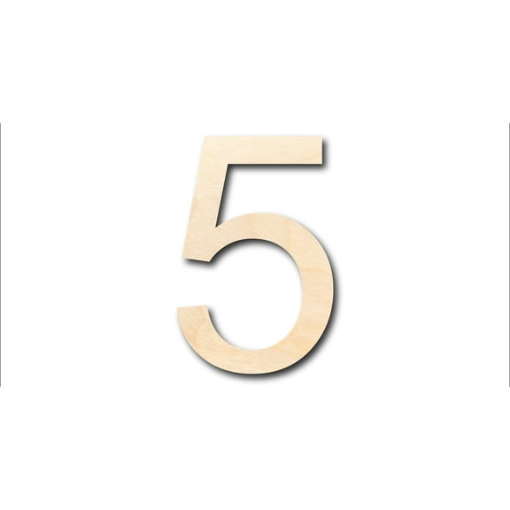 Unfinished Wood Arial Number 5 Shape - Craft - up to 46" DIY 7" / 1/8"