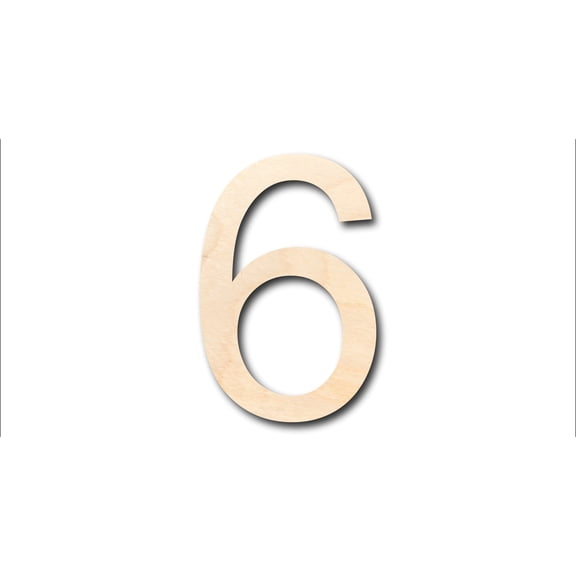 Unfinished Wood Arial Number 6 Shape - Craft - up to 46" DIY 3" / 1/4"