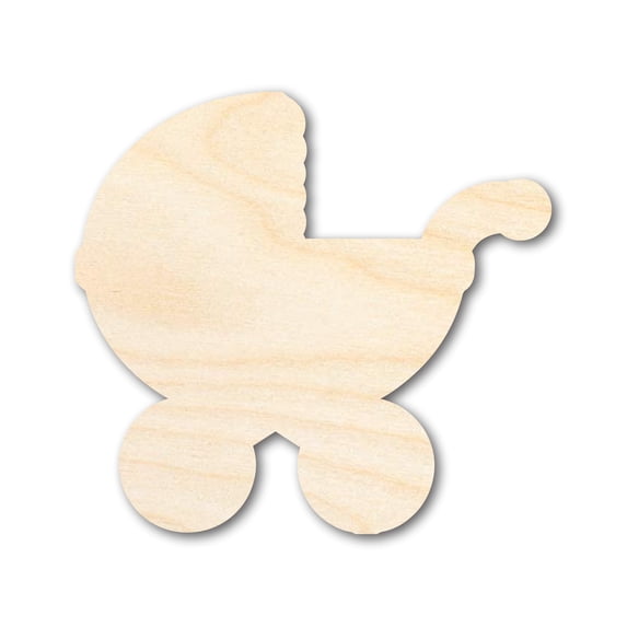 Unfinished Wood Baby Stroller Shape | DIY Craft Cutout 16" / 1/2"