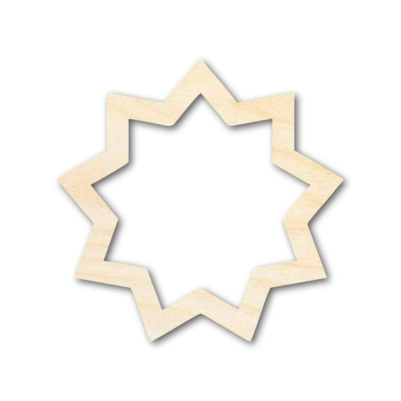 Unfinished Wood Baha'i Symbol Shape | DIY Craft Cutout 8" / 1/2"