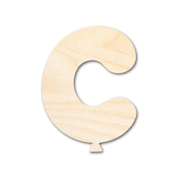 Unfinished Wood Balloon Letter C Shape | DIY Craft Cutout 6" / 1/8"