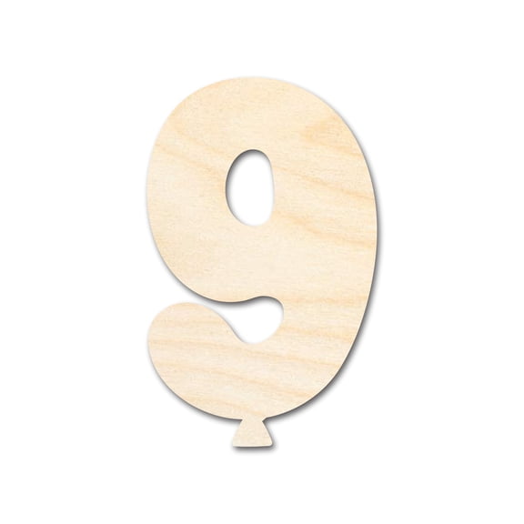 Unfinished Wood Balloon Number 9 Shape | DIY Craft Cutout 3" / 1/8"