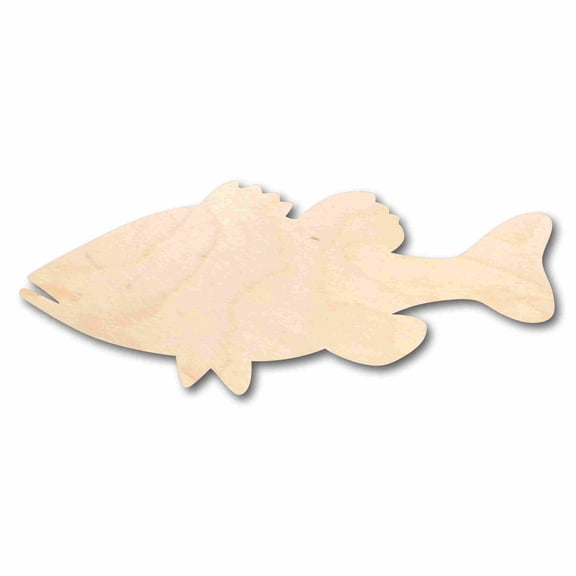 Unfinished Wood Bass Fish Silhouette - Craft- up to 46" DIY 5" / 1/4"