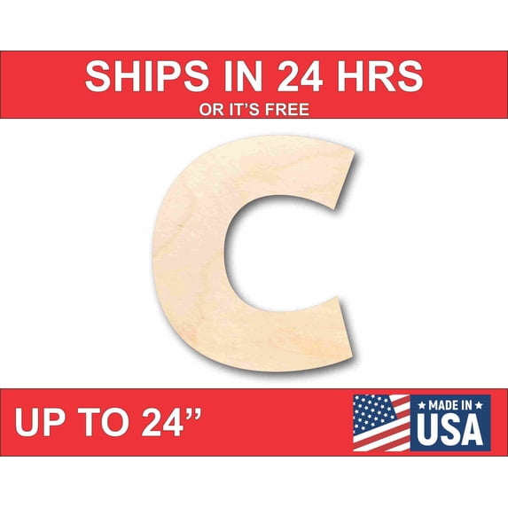Unfinished Wood Block Letter C - Craft - up to 46" DIY 6" / 1/4"