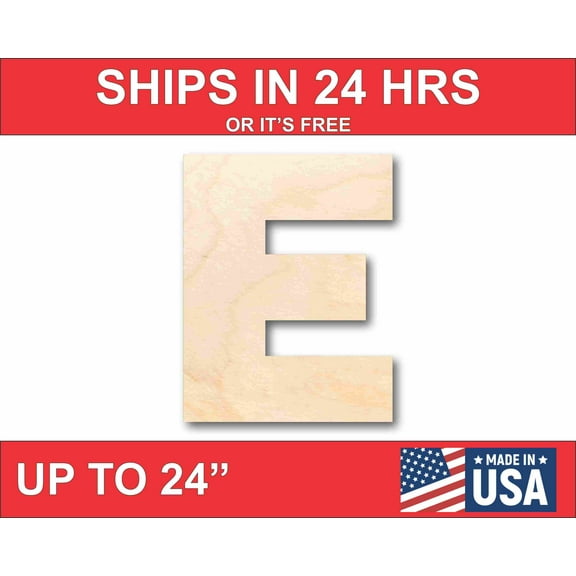 Unfinished Wood Block Letter E - Craft - up to 46" DIY 8" / 1/8"