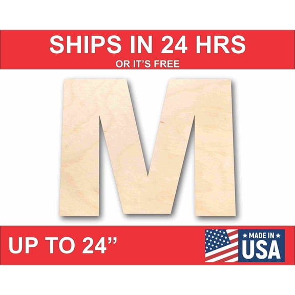 Unfinished Wood Block Letter M - Craft - up to 46" DIY 3" / 1/2"