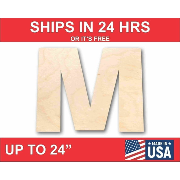 Unfinished Wood Block Letter M - Craft - up to 46" DIY 4" / 1/2"