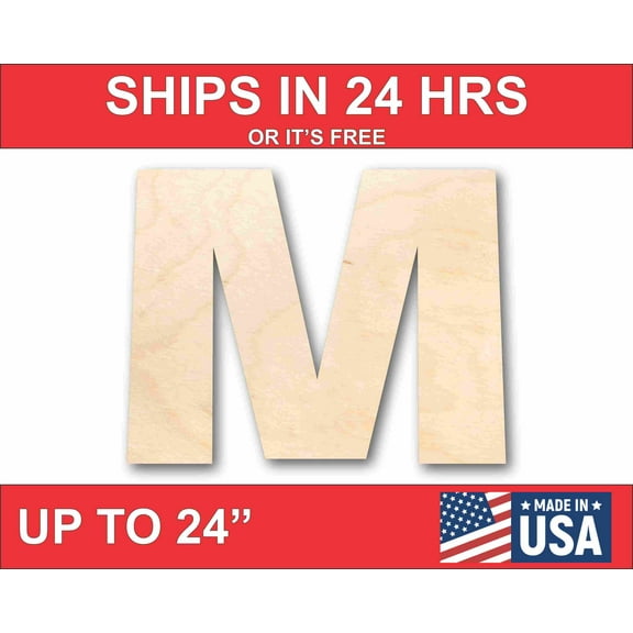 Unfinished Wood Block Letter M - Craft - up to 46" DIY 4" / 1/4"