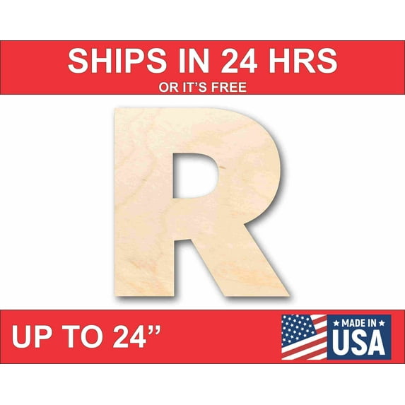 Unfinished Wood Block Letter R - Craft - up to 46" DIY 18" / 1/4"