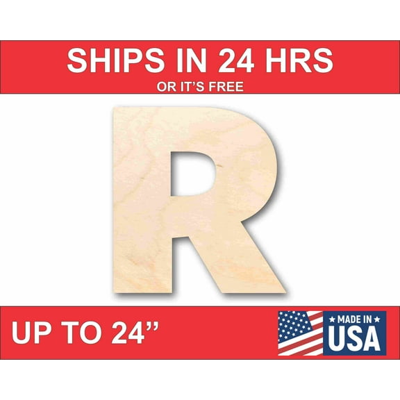 Unfinished Wood Block Letter R - Craft - up to 46" DIY 8" / 1/8"