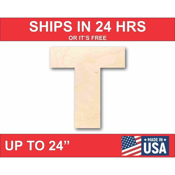 Unfinished Wood Block Letter T - Craft - up to 46" DIY 5" / 1/8"