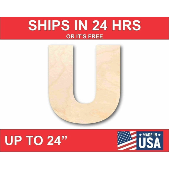 Unfinished Wood Block Letter U - Craft - up to 46" DIY 18" / 1/8"
