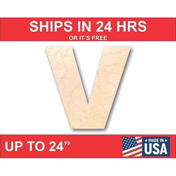 Unfinished Wood Block Letter V - Craft - up to 46" DIY 7" / 1/8"