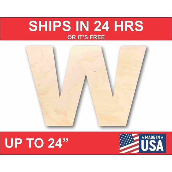Unfinished Wood Block Letter W - Craft - up to 46" DIY 4" / 1/4"