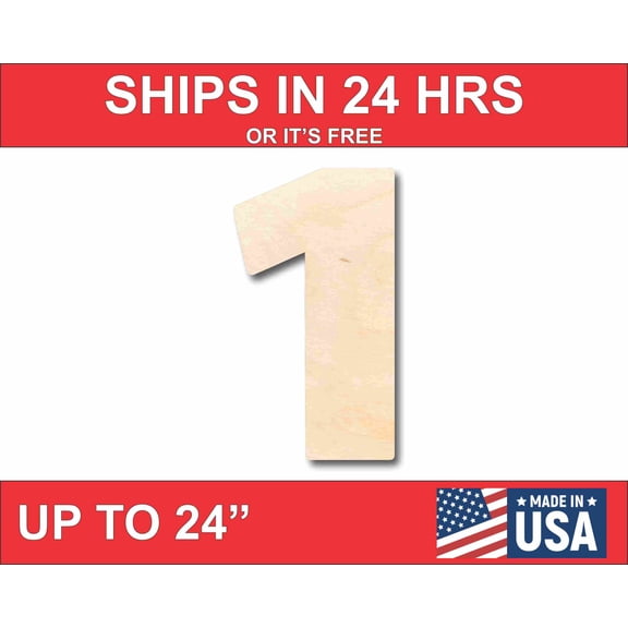 Unfinished Wood Block Number 1 - Craft - up to 46" DIY 8" / 1/8"