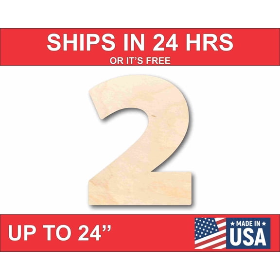 Unfinished Wood Block Number 2 - Craft - up to 46" DIY 4" / 1/4"
