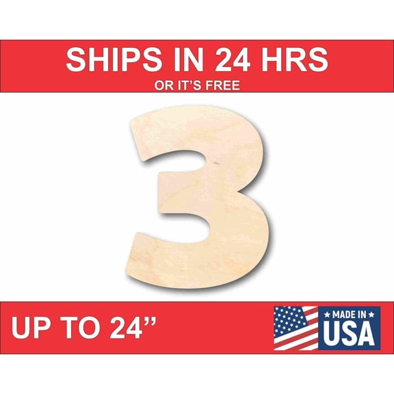 Unfinished Wood Block Number 3 - Craft - up to 46" DIY 3" / 1/2"