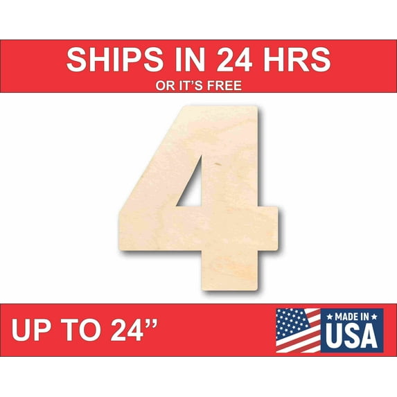 Unfinished Wood Block Number 4 - Craft - up to 46" DIY 36" / 3/4"
