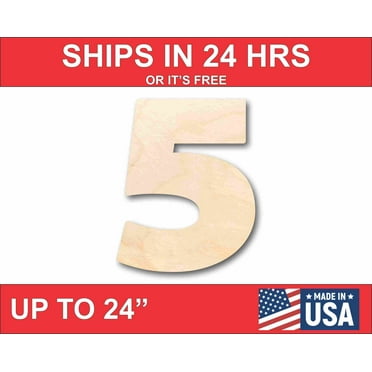 Unfinished Wood Block Number 5 - Craft - up to 46" DIY 16" / 1/4"