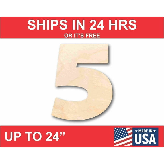 Unfinished Wood Block Number 5 - Craft - up to 46" DIY 4" / 1/2"