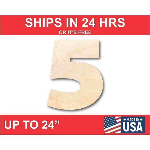 Unfinished Wood Block Number 5 - Craft - up to 46" DIY 5" / 1/2"