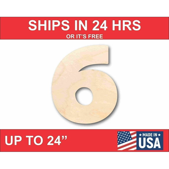 Unfinished Wood Block Number 6 - Craft - up to 46" DIY 10" / 1/4"