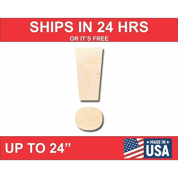 Unfinished Wood Block Symbol Exlamation Point - Craft - up to 46" DIY 8" / 1/2"