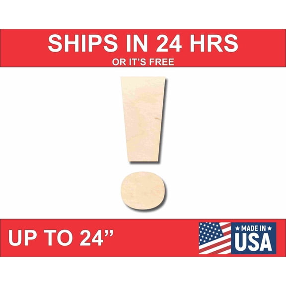 Unfinished Wood Block Symbol Exlamation Point - Craft - up to 46" DIY 8" / 1/8"