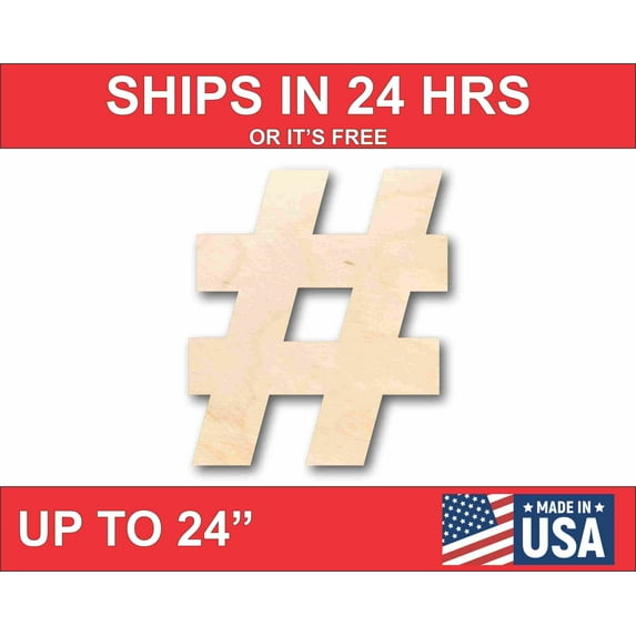 Unfinished Wood Block Symbol Hashtag Hashmark- Craft - up to 46" DIY 24" / 1/4"