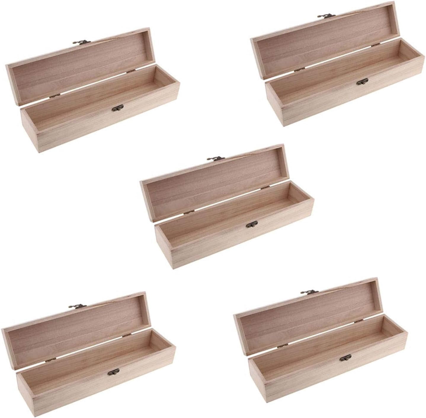 Unfinished Wood Box, 5 Pack Ready to Decorate Wooden Box with Hinged Lid, Craft Box Pencil Box for Tea Trinket Storage, Make Your Own Gift, Jewelry, Photo(7.87 * 3.94 * 1.97In)