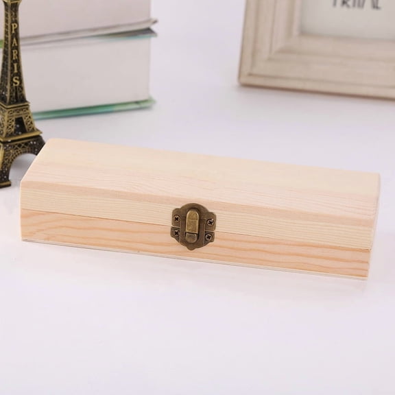 Unfinished Wood Box Jewelry Box Unfinished Wooden Artist Tool And Brush Storage Box Wood Pencil Box Small Case with Locking Clasp DIY