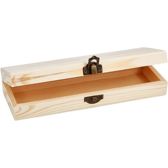 Unfinished Wood Box Jewelry Box Unfinished Wooden Artist Tool And Brush Storage Box Wood Pencil Box Small Case with Locking Clasp for Crafting Valentine's Day Easter Decoration diy