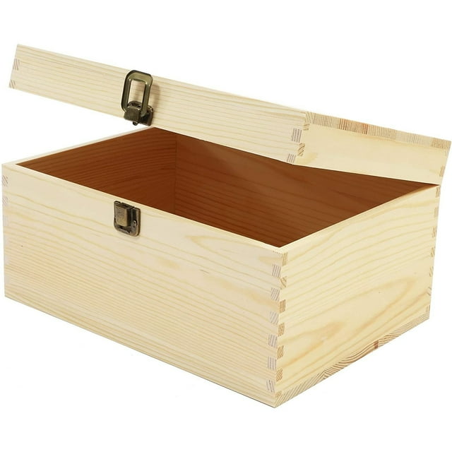 Unfinished Wood Box with Hinged Lid, Wooden Jewelry Box (10.75 x 8 x 5. ...