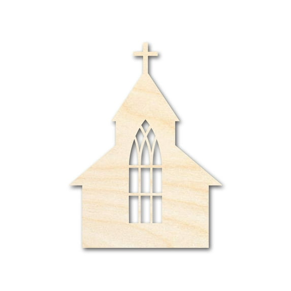 Unfinished Wood Church with Window Shape - Craft - up to 46" 36" / 1"
