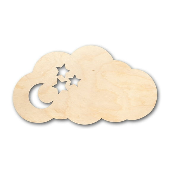 Unfinished Wood Cloud with Moon & Stars Shape - Craft - up to 46" DIY 5" / 1/8"