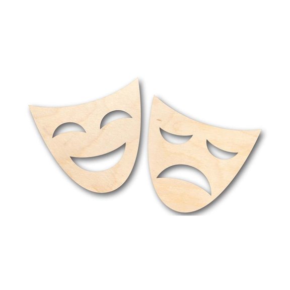 Unfinished Wood Comedy Tragedy Shape - Theatre - Craft - up to 46" DIY 3" / 1/2"