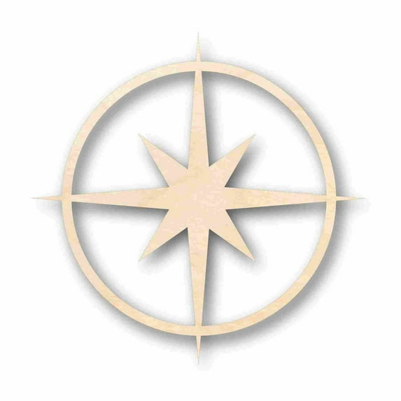 Unfinished Wood Compass Rose Star Sharp Six Point Star Silhouette - Craft- up to 46" DIY 8" / 1/8"