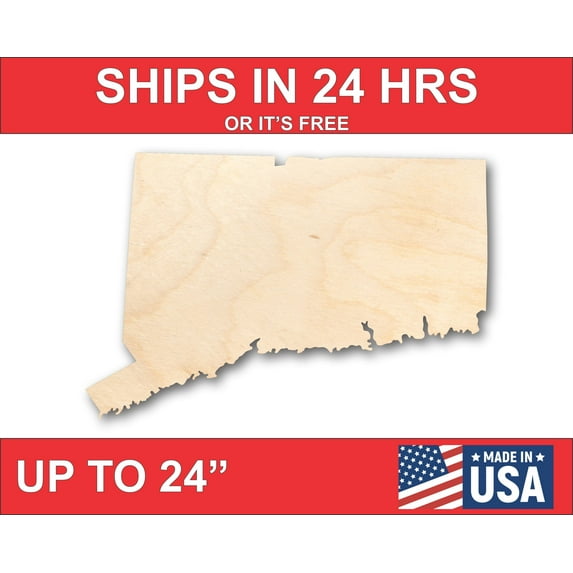 Unfinished Wood Connecticut Shape - State - Craft - up to 46" DIY 24" / 1/8"