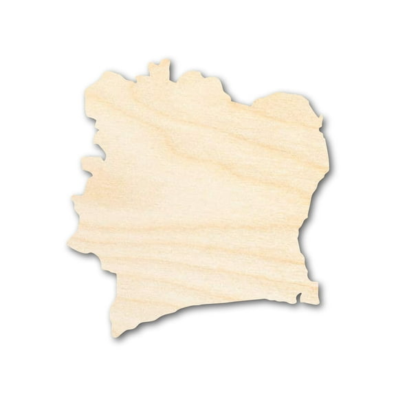Unfinished Wood Cote d'Ivoire Country Shape - Ivory Coast West Africa Craft - up to 46" DIY 5" / 1/4"