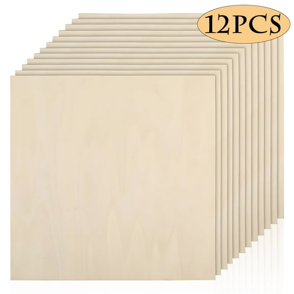 Unfinished Wood Crafts Panel Plywood Sheets with Smooth Surface Squares Wood Boards for Cutting 12" x 12" 12 Pcs