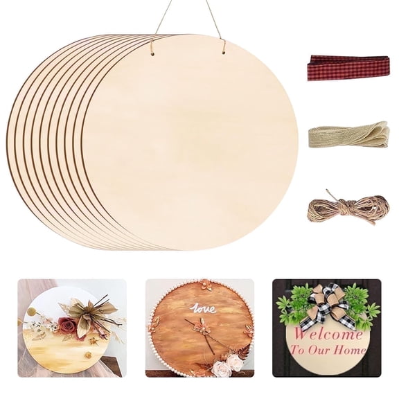 Unfinished Wood Crafts Wood Circles for Crafts DIY Wood Rounds for Cricut Projects Door Hanger Painting DIY Home Decor 12" 10 PCS