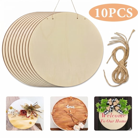 Unfinished Wood Crafts Wood Circles for Crafts DIY Wood Rounds for Cricut Projects Door Hanger Painting DIY Home Decor 12" 10 PCS