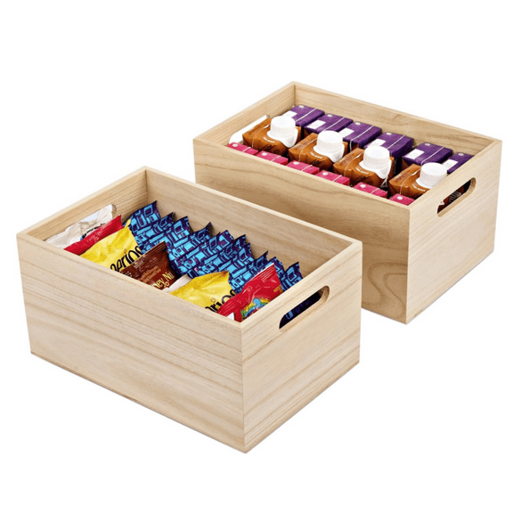 Unfinished Wood Crates - Organizer Bins, Wooden Box for Pantry Organizer Storage, Closet, Arts & Crafts, Cabinet Organizers, Containers for Organizing (2 Pack)