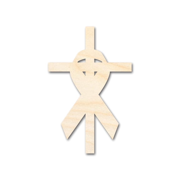 Unfinished Wood Cross and Ribbon Silhouette Shape - Craft - up to 46" 6" / 1/2"
