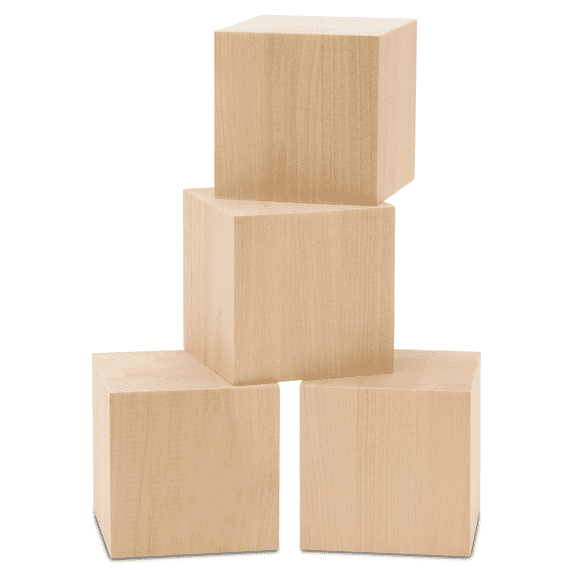 Unfinished Wood Cubes 2-1/4-inch, Pack of 4 Large Wooden Cubes for Wood Blocks Crafts and Decor, by Woodpeckers