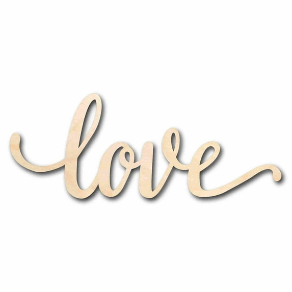 Unfinished Wood Cursive Love Craft | Valentine's Day Wedding DIY 16" / 1/8"