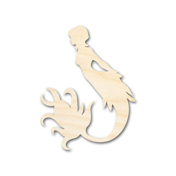 Unfinished Wood Cute Mermaid Siren Silhouette - Craft - up to 46" DIY 6" / 1/4"