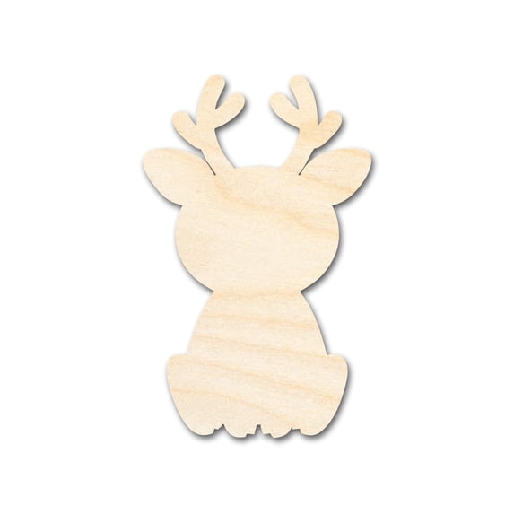 Unfinished Wood Cute Reindeer Shape | DIY Craft Cutout 14" / 3/4"