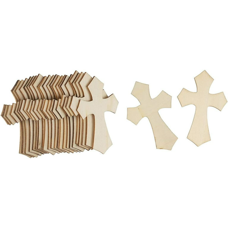 Unfinished Wood Cutout - 50-Pack Wooden Cross, Wood Pieces, Wood Shapes,  for Wooden Craft DIY Projects, Sunday School, Church, Home Wall Decoration,  4