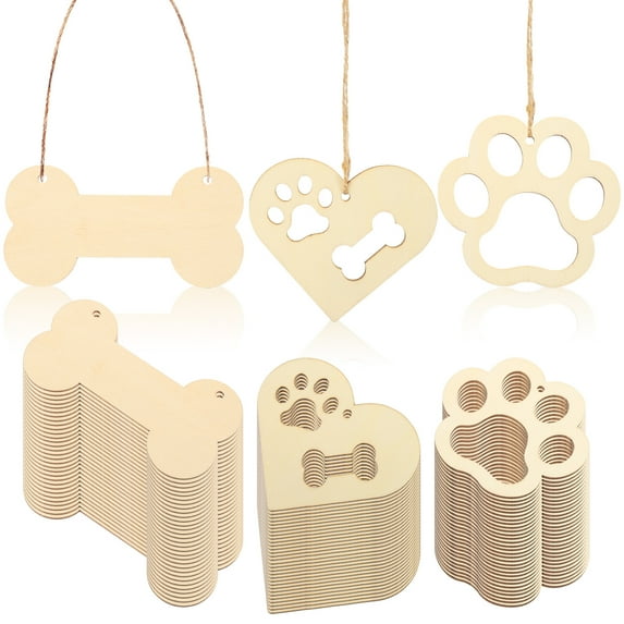 Unfinished Wood Dog Bone & Paw Cutouts for DIY Crafts & Decor